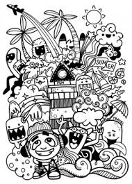 Cute easy doodle monsters : Premium Vector Illustration With Hand Drawn Doodle Cute Monster And Summer Elements