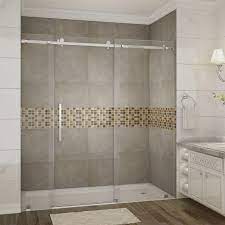 Shop wayfair for the best 72 inch wide bathtub door. Aston Moselle 72 In X 75 In Completely Frameless Sliding Shower Door In Chrome Sdr976 Ch 72 10 The Home Depot