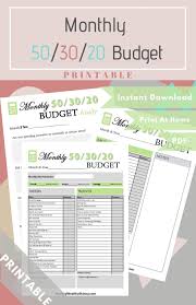 Monthly 50 30 20 Budget Worksheet Pdf Available In Various Colors Monthly Budget Budget Printables Budgeting Worksheets