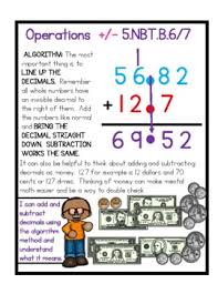 Arrange the digits of the decimals according to their place values. 5 Nbt B 6 Adding And Subtracting Decimals Poster Anchor Chart Tpt