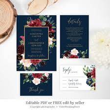 This Navy And Burgundy Wedding Invitation Set Features Hand Painted Watercolo Floral Wedding Invitations Navy Wedding Invitations Christmas Wedding Invitations