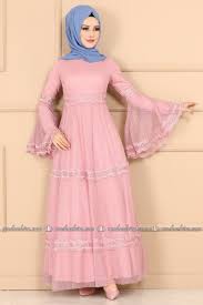 Moda Selvim Volan Kol Tul Elbise 5151ay342 Pudra Giyim Moda Elbise