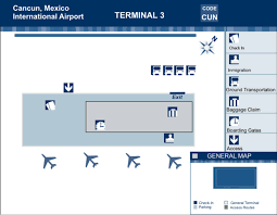 Map of cancun international airport, mexico shows the airport terminals, hotels around airport with location of shops, services, restaurants & bars. Cancun Valet