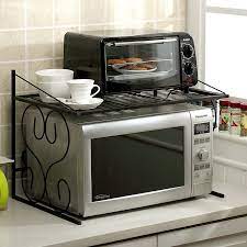 Furniture Black Wrought Iron Microwave Wall Shelf In The Corner Smal Kitchen Countertop Organization Small Kitchen Appliance Storage Kitchen Appliance Storage