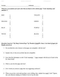 This Is A Worksheet That Goes Along With My Many Colored Days By Dr Seuss There Is A Lot On This Site Verb Worksheets Worksheets Problem Solving Worksheet