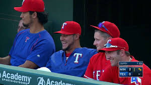 Adrian Beltre's teammates couldn't help but giggle after he was hit in the  rear end by a pitch