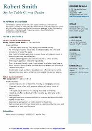 On the right are additional skills, certifications, and education. Table Games Dealer Resume Samples Qwikresume