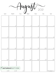 Free august 2021 calendar, week starts on sunday, us letter format (vertical/portrait layout), one month calendar on each page (12 pages). Cute Free Printable August 2021 Calendar Saturdaygift