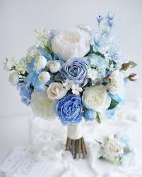Luxury wedding bouquet bridal holding flowers reusable handmade crystal satin ribbon silk wedding bridal bouquet. Pin By Anne Rw On Arreglos De Mesa In 2021 Blue Wedding Bouquet Blue Wedding Flowers Blue Themed Wedding