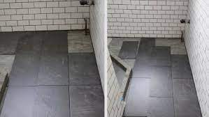 If you opt to hire a professional tile installer , installation cost will be about $500+ (labor only) for a 100 square foot ceramic tile floor , or approximately $400+ to cover the same amount. What S The Best Tile Layout For My Bathroom Straight Or Staggered Apartment Therapy