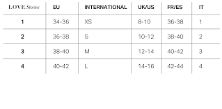 size guide love stories