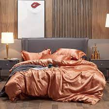 19 momme high quality double color silk bedding set 4pc 丨 gold & gray. China Luxury Coffee Color Bedding Set Satin Silk Duvet Cover Pillowcase Bed Sheet Comforter Bedding Sets Twin Single Queen King Size Bed Set China Silk Bedding And Satin Silk Bedding Price