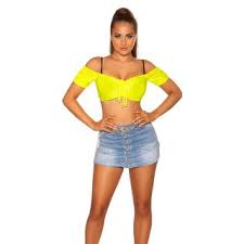 Do you think they are hot? Cropped Off The Shoulder Top In Latina Style Yellow 14 95
