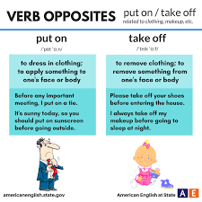 Verb Opposites Put On Take Off English Lessons Learn English English Vocab