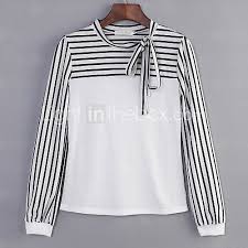 Kadin S Fener Kol Dik Yaka Bluz Fiyonklar Cizgili Temel Buyuk Bedenler Ince Cizgili Bedenler Ladies Tops Fashion Fashion Tops Blouse Classy Dress Outfits