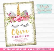 Printable Gold Glitter Unicorn Face Birthday Invitation Pink And Blush Floral Invitat Birthday Invitations Unicorn Birthday Invitations Unicorn Party Invites