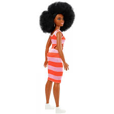 She is a beautiful black doll with naturally curly hair. Barbie Fashionistas Doll Curvy Body Type With Stripe Cut Out Dress Walmart Com Walmart Com