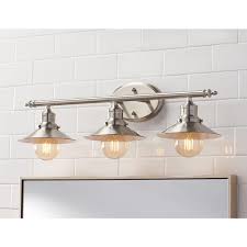 Home Decorators Collection Glenhurst 3 Light Brushed Nickel Retro Vanity Light With Metal Shades Hd 8003 Bn Bathroom Lights Over Mirror Bathroom Light Fixtures Industrial Mirrors