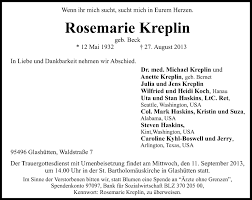 Close to shopping, parks & downtown activities. Anzeige Von Rosemarie Kreplin Sz Gedenken De