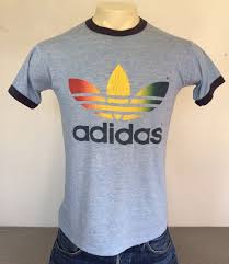 Adidas Shirt Vintage 80 S Rare Rainbow Trefoil Tri Blend Rayon Ringer Tshirt Huge Print Soft Thin Adidas Shirt 80s Shirts Shirts