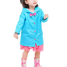 Taiduosheng Age 2 10 Kids Hooded Button Down Jacket Rain Raincoat With Bow Cover Long Rainwear 2xl Blue
