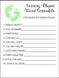 Free printable baby shower nursery rhyme game. Nursery Rhyme Scramble And Name That Nursery Rhyme Shower Games Nursery Rhyme Baby Shower Nursery Rhyme Baby Shower Game Baby Boy Shower