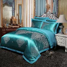 Searching the largest collection of silver bedding sets at the cheapest price in tbdress.com. Glam Royal Style Teal And Silver Gothic Pattern Luxury Jacquard Satin Full Queen Size Bedding Sets Enjoybedding Com