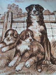 Vintage Biederlack USA Mama Dog & Puppies Chair Sofa Bed Throw Blanket 72