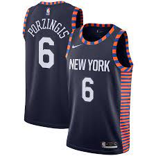 These special uniforms were designed as a collaborative effort between the new york knicks, nike, the nba and the uniformed firefighters association (ufa). Men S New York Knicks Kristaps Porzingis Nike Navy City Edition Swingman Jersey