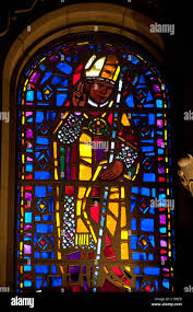 Canada, Quebec, Saint-Anne-de-Beaupre (aka Saint Anne Basillica) famous  pilgrimage site. Stained glass window Stock Photo