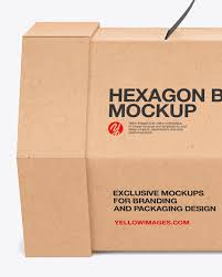 Download Hexagon Kraft Box Mockup Front View High Angle In Box Mockups On Yellow Images Object Mockups