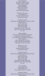 Every Time I Listen To This Song I Cry Every Daughter Needs To Hear These Words From Their Mother Or Father Dear Daughter Daughter Lyrics Great Song Lyrics