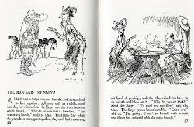 A Lost Man Saw A Satyr Who Promised To Give Him Lodging The Man Thanked Him Then Raised Both Hands To His Mout Satyr Little Golden Books Classic Fairy Tales