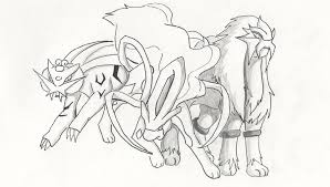 This is the black and white image of the araikou pokemon. Raikou Entei Suicune Coloring Pages