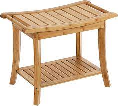 Amazon Com Songmics Bamboo Shower Bench Seat Portable Spa Bathing Stool With Towel Shelf For Indoor Or Outdoor Handle In 2020 Shower Bench Portable Spa Towel Shelf