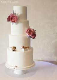 4 Tier Tall Stacked Wedding Cake With Dusky Pink And Grey Sugar Flower Sprays And Naughty Dogs Digging Wedding Cakes Wedding Cake Toppers Unique Wedding Cakes