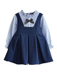 Fake Two Pieces Kid Girl Stripe Bowknot Dress Wholesale Toddler Girl Dresses Long Sleeve Kids Dress Long Sleeve Chiffon Dress