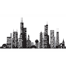 Black And White Chicago Skyline Wall Art Wall Pops Black Chicago Cityscape Wall Decal Wpk2519 Chicago Skyline Tattoo Chicago Skyline Tattoo