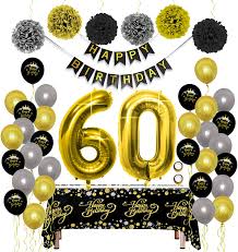 Before we start to break our heads to know which elements or which decoration is the most appropriate for a birthday. Buy 60th Birthday Decorations Black Gold Sets Party Supplies Packs For Women Men Happy Birthday Banner Pom Poms Foil Number 60 Balloon Tablecloth For Dad Mum Grandma Grandpa Birthday Online In