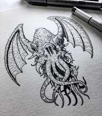 Cthulhu Illustration Drawing Skull Sleeve Tattoos Cthulhu Drawings