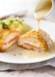 Place the breaded chicken cordon bleu in the oil and cook for about 5 minutes per side, or until the outside is an even golden brown. Chicken Cordon Bleu Recipetin Eats