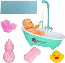 Wishkey Baby Doll Bath Time Set Real Bathtub With Detachable Shower Spray And Accessories For Kids Pretend Play Baby Doll Bath Time Set Real Bathtub With Detachable Shower Spray