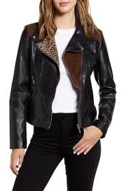 Amazing Offer On Bernardo Mixed Media Leather Moto Jacket Regular Petite Online Fashion Clothes Women Leather Moto Jacket Chic Outerwear