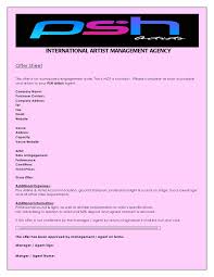 Psh Artists Artist Offer Sheet
