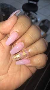 Pink And Gold Goldfoil Acrylic Coffinnails Gold Glitter Nails Pink Nail Designs Gold Nails