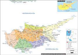 Map shows the island of cyprus with district borders, district capitals, major cities, towns, and villages, main roads, and major map of cyprus, mediterranean sea. Cyprus Map Political Worldometer