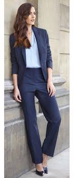Blue Suit With Light Blue Blouse Work Outfits Women Ladies Trouser Suits Business Casual Attire