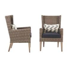 Home Decorators Collection Naples Grey Wicker All Weather Patio Wingback Chair With Navy Cushions Set Lounge Chair Outdoor Wingback Dining Chair Patio Chairs