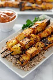 Grilled Pineapple Tofu Skewers With Spicy Mango Bbq Sauce Recipe Vegetarian Bbq Grilled Tofu Bbq Recipes