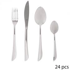 Les ménagères 24 pièces sont composées de 6 couteaux de table, 6 cuillères de table, 6 fourchettes de table et 6 cuilllères à café. Menagere 24 Pieces Serrat Inox Toilinux